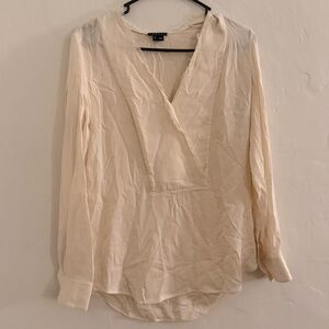 Theory Cream V-Neck Long Sleeve Blouse
